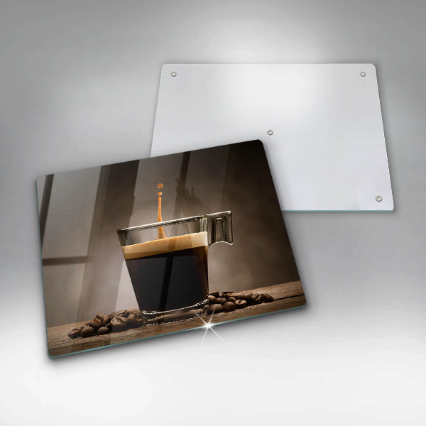 Szklana deska do krojenia Szklanka i ziarna kawy