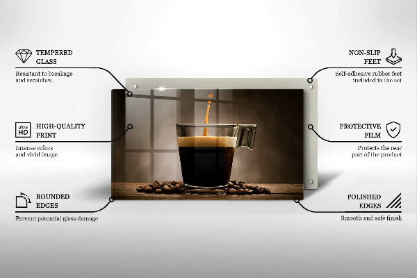 Szklana deska do krojenia Szklanka i ziarna kawy