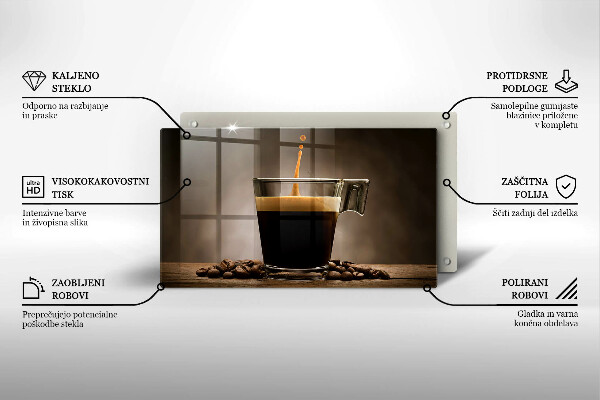 Szklana deska do krojenia Szklanka i ziarna kawy