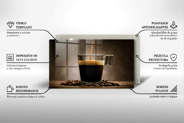 Szklana deska do krojenia Szklanka i ziarna kawy