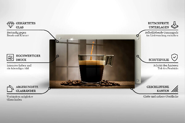 Szklana deska do krojenia Szklanka i ziarna kawy