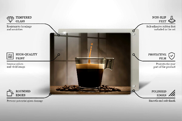 Szklana deska do krojenia Szklanka i ziarna kawy