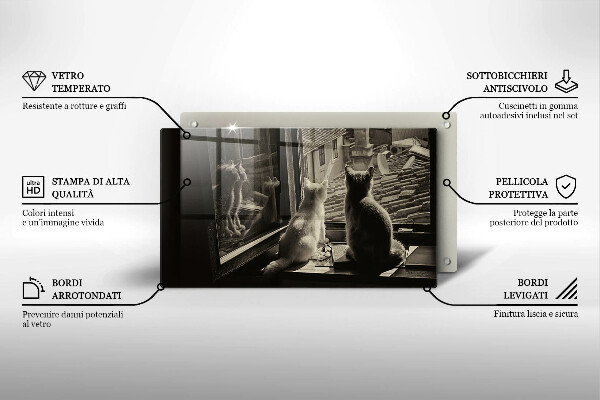 Szklana deska do krojenia Koty miasto i okno