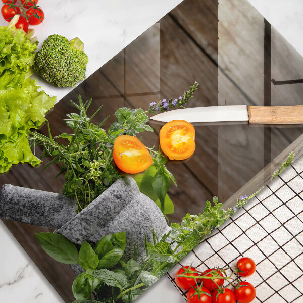 Szklana deska do krojenia Rośliny zioła i drewno