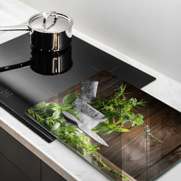 Szklana deska do krojenia Rośliny zioła i drewno