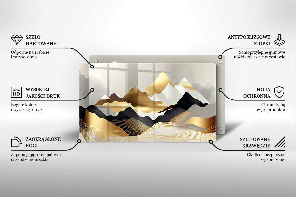 Szklana deska do krojenia Abstrakcja złote góry