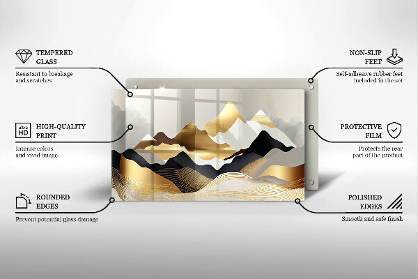 Szklana deska do krojenia Abstrakcja złote góry