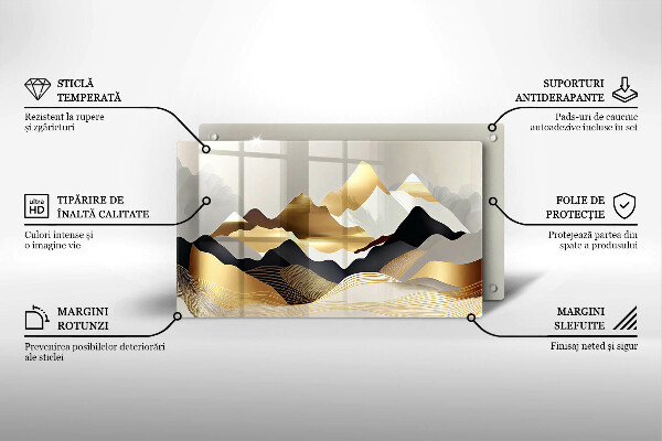 Szklana deska do krojenia Abstrakcja złote góry