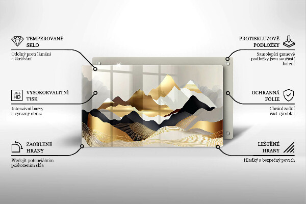 Szklana deska do krojenia Abstrakcja złote góry