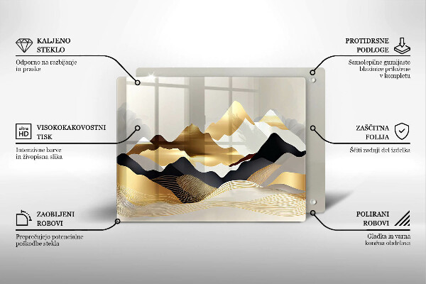 Szklana deska do krojenia Abstrakcja złote góry