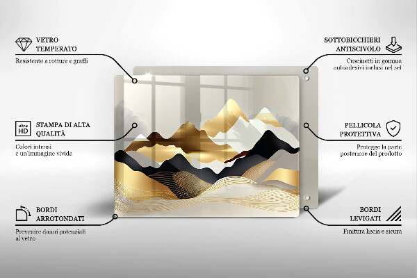 Szklana deska do krojenia Abstrakcja złote góry