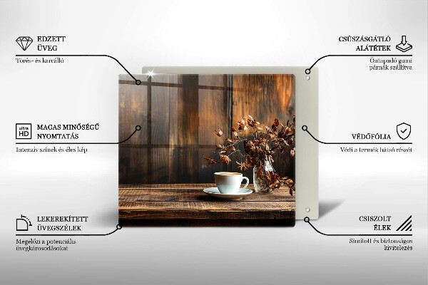 Deska kuchenna Filiżanka kawy i drewno