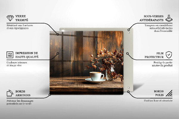 Deska kuchenna Filiżanka kawy i drewno