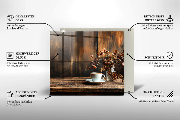 Deska kuchenna Filiżanka kawy i drewno