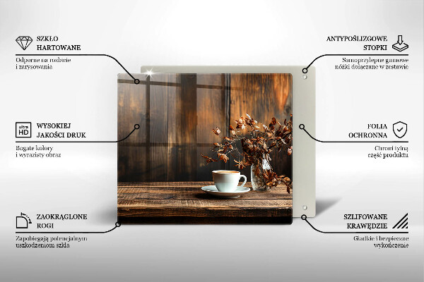 Deska kuchenna Filiżanka kawy i drewno