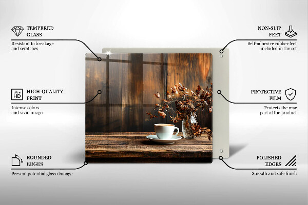 Deska kuchenna Filiżanka kawy i drewno