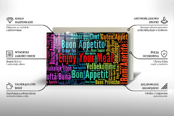 Deska do kuchni Napisy Smacznego języki
