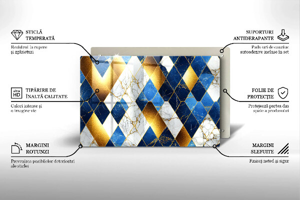 Szklana deska do kuchni Złote romby marmur