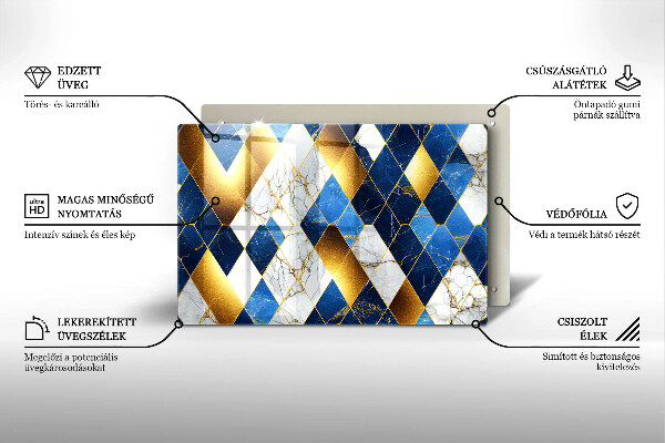 Szklana deska do kuchni Złote romby marmur