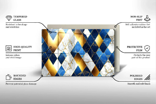 Szklana deska do kuchni Złote romby marmur
