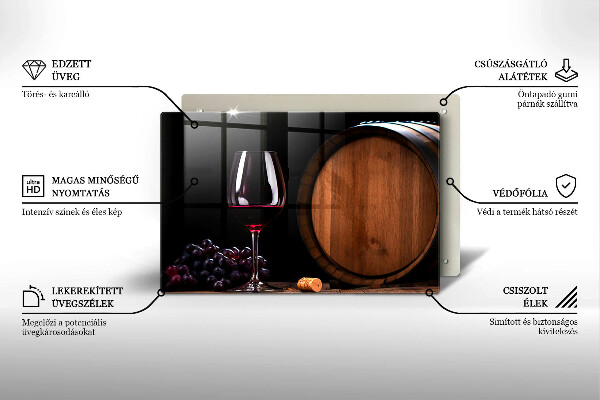 Szklana deska do kuchni Beczka wina kieliszek