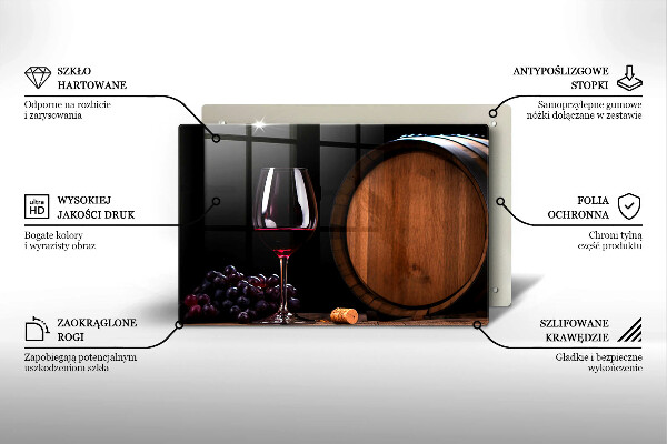 Szklana deska do kuchni Beczka wina kieliszek