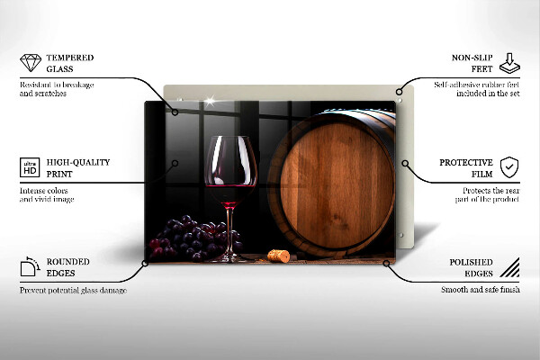 Szklana deska do kuchni Beczka wina kieliszek