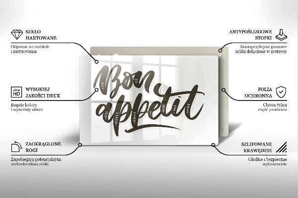Szklana deska do kuchni Napis Bon Appetit