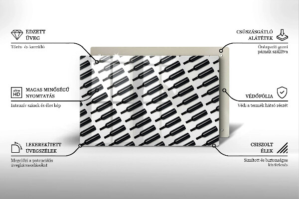 Szklana deska do kuchni Czarne butelki wina