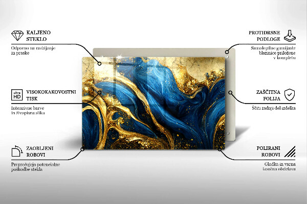 Szklana deska do kuchni Niebiesko-złoty marmur