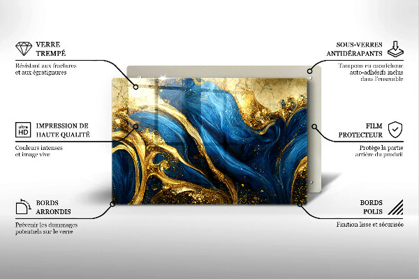 Szklana deska do kuchni Niebiesko-złoty marmur