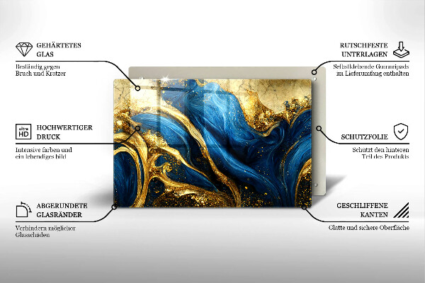 Szklana deska do kuchni Niebiesko-złoty marmur