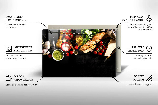 Szklana deska do kuchni Włoskie składniki i przyprawy