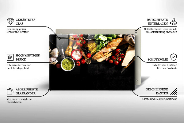 Szklana deska do kuchni Włoskie składniki i przyprawy