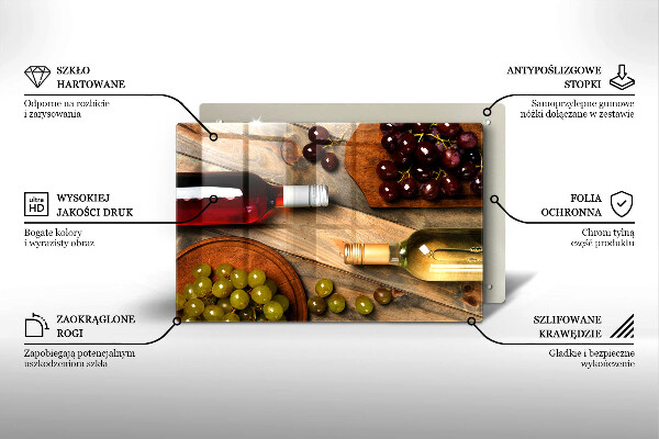 Szklana deska do kuchni Butelki wina i winogrona