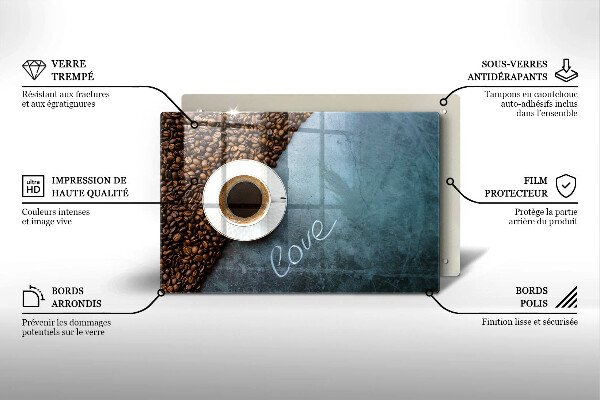 Szklana deska do kuchni Ziarna kawy i filiżanka