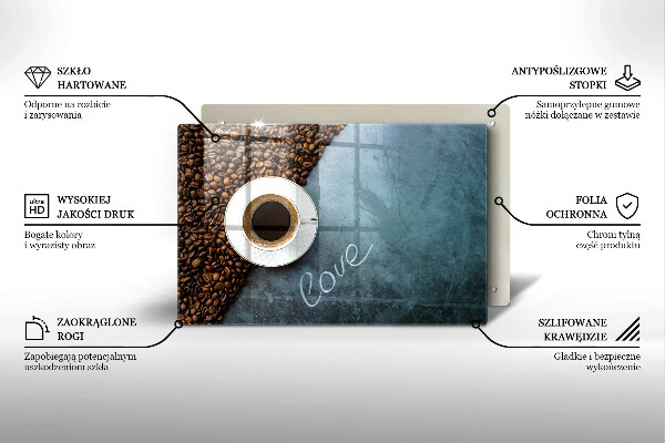 Szklana deska do kuchni Ziarna kawy i filiżanka