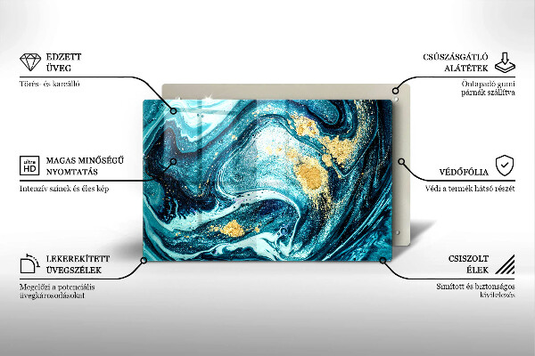 Deska do kuchni Błękitna abstrakcja złoto