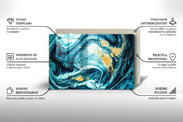 Deska do kuchni Błękitna abstrakcja złoto