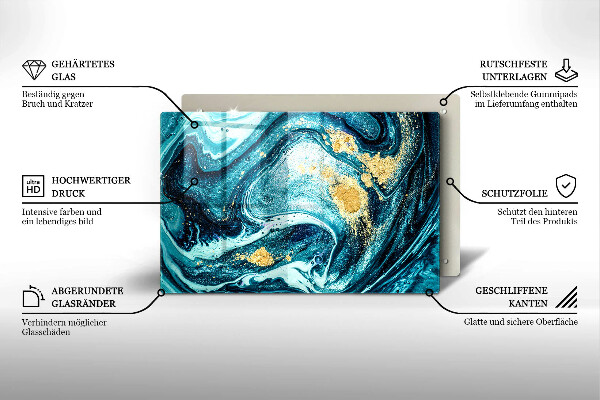 Deska do kuchni Błękitna abstrakcja złoto