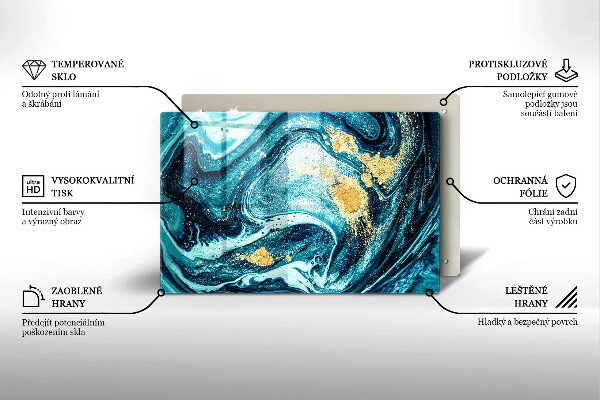 Deska do kuchni Błękitna abstrakcja złoto