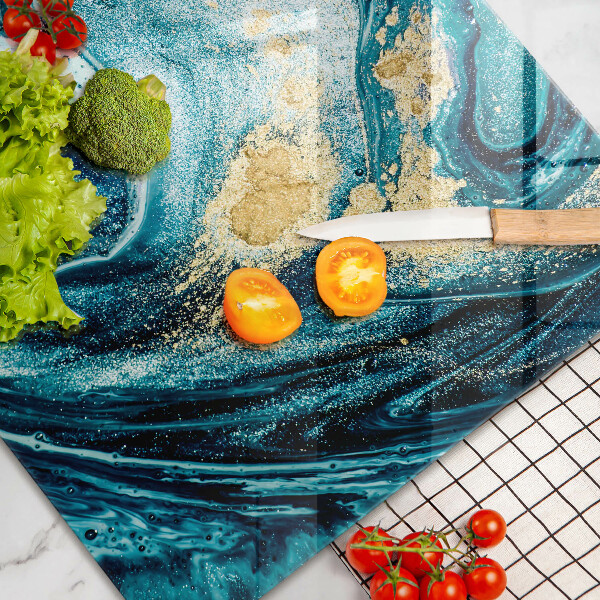 Deska do kuchni Błękitna abstrakcja złoto