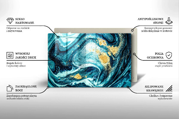 Deska do kuchni Błękitna abstrakcja złoto