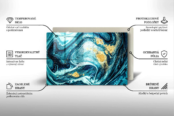 Deska do kuchni Błękitna abstrakcja złoto