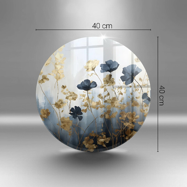 Deska kuchenna szklana Niebieskie i złote kwiaty