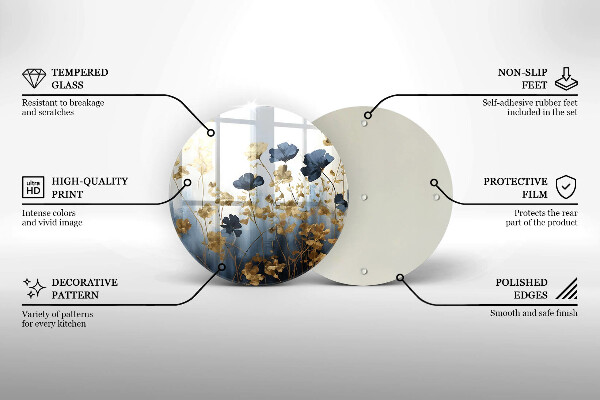 Deska kuchenna szklana Niebieskie i złote kwiaty