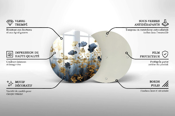 Deska kuchenna szklana Niebieskie i złote kwiaty