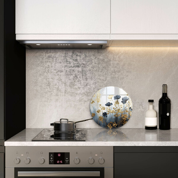 Deska kuchenna szklana Niebieskie i złote kwiaty