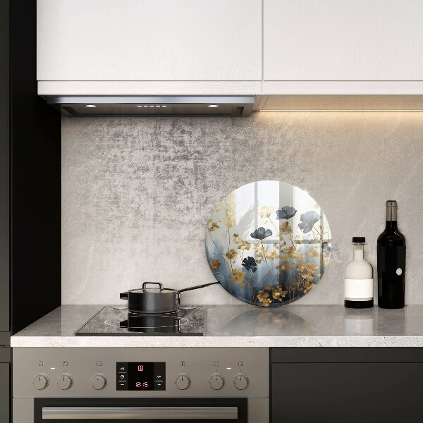 Deska kuchenna szklana Niebieskie i złote kwiaty