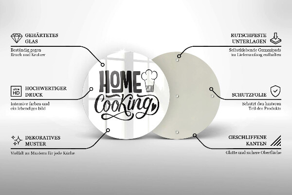 Deska kuchenna szklana Napis Home cooking